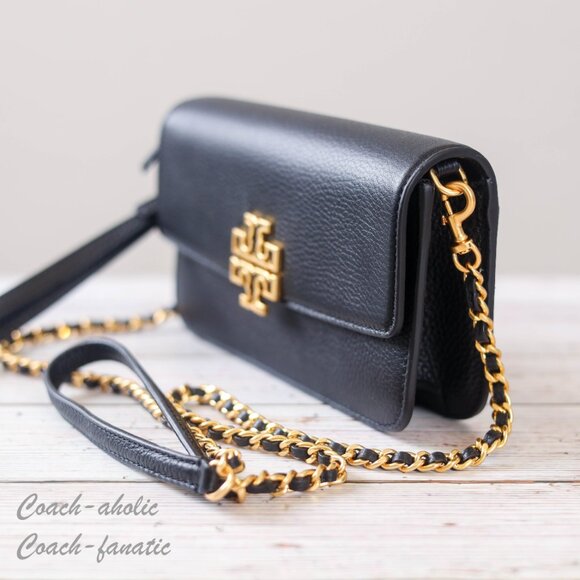 NWT Tory Burch Britten Chain Wallet with Wristlet Leather Crossbody in Black - Picture 6 of 12